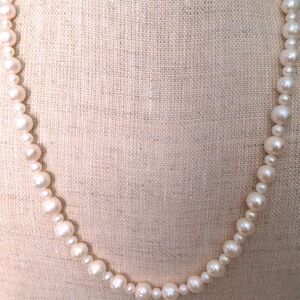 Genuine pearl sterling silver Necklace  23 " long. New White  Lusterous, Modern